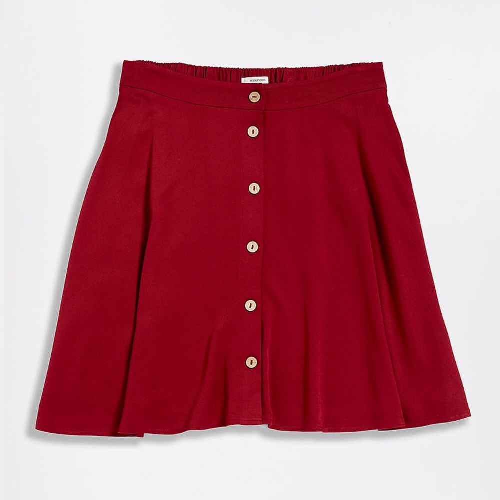 Maurices Wine Burgundy Red Button Front Mini A-line Skirt Size MEDIUM